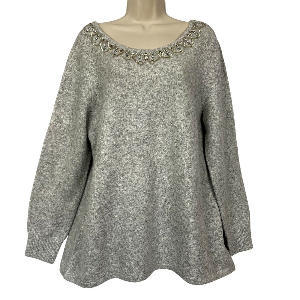 Soft Surroundings‎ Sweater Womens XL Gray Beaded Scoop Neck Glam Cozy Wool Aleza